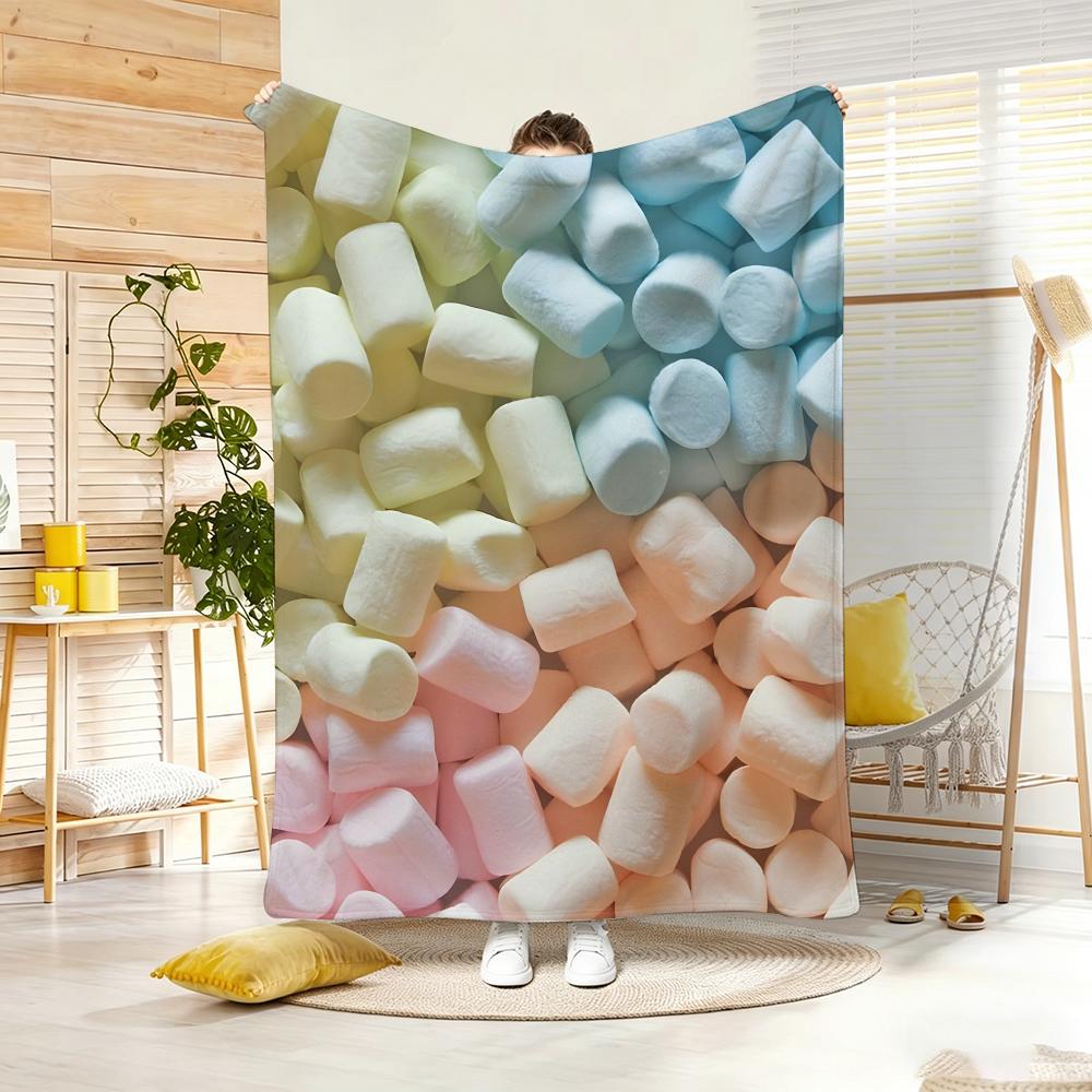 Pastel Marshmallow Dessert Throw Lightweight Flannel Blanket Soft Skin-Friendly For Summer Cooling