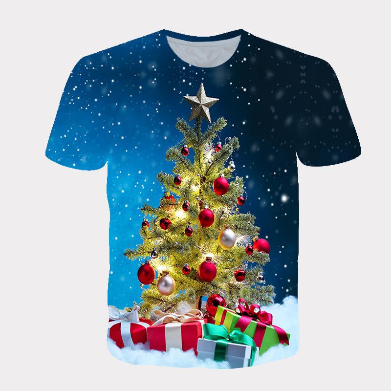 Happy New Year Men's and Women's T-shirts Christmas Carnival Trend 3D Printed T-shirt Crewneck Casual Short-sleeved Top
