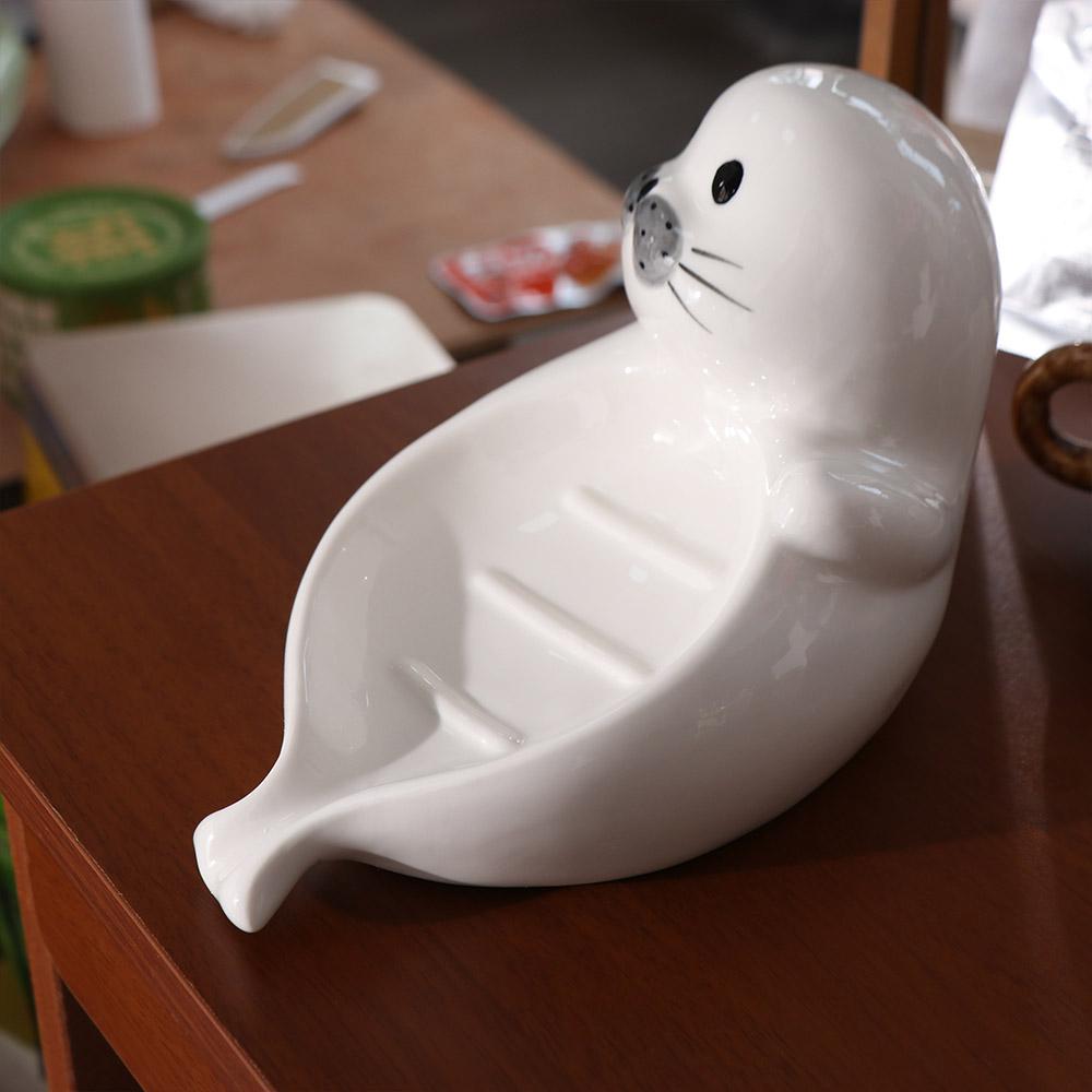 Cute Self Draining Soap Holder Drainable Bathroom Decor Organizer Sea Lion Soap Dish  Kitchen