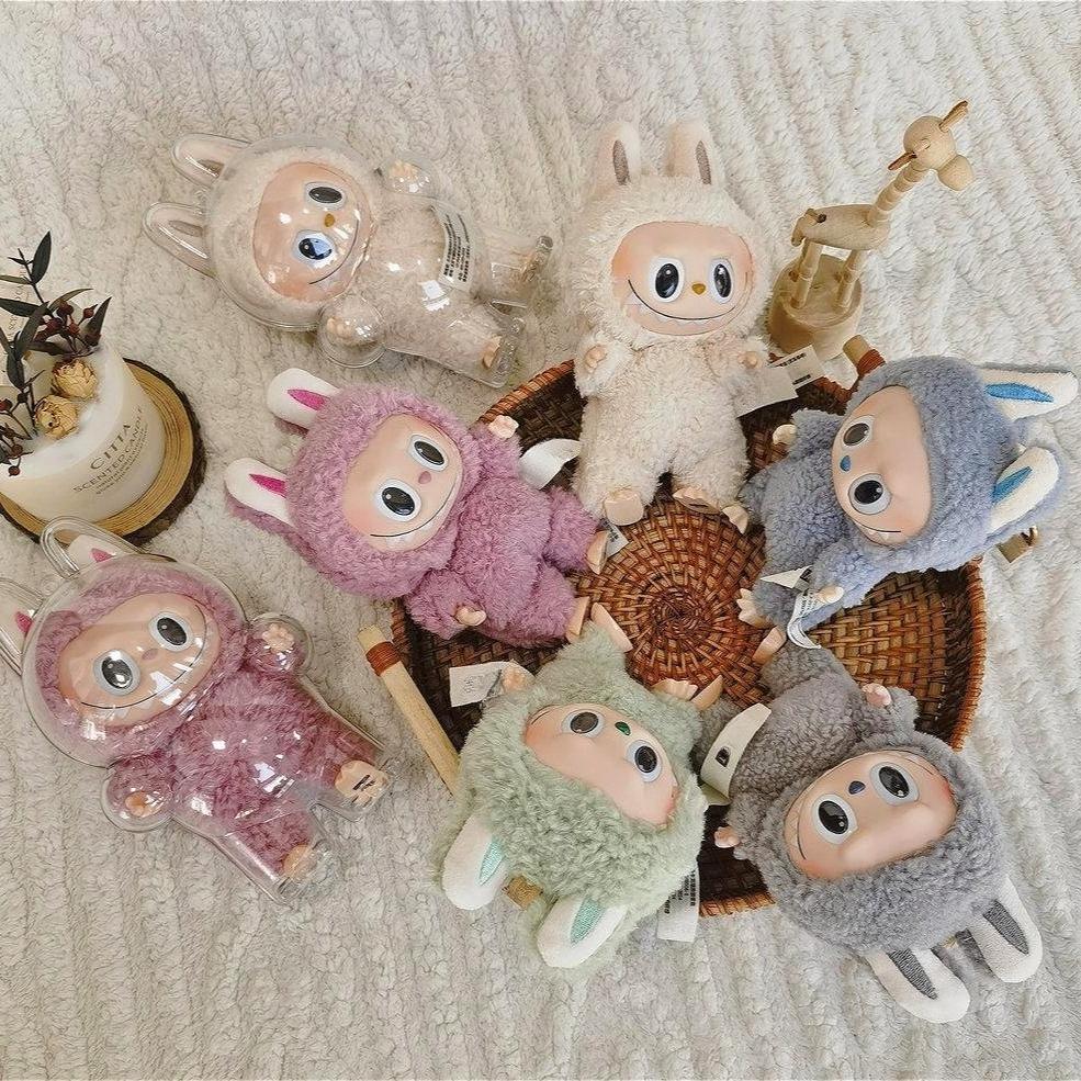 Car Plush Ornament  Anime Figure Labubu 1.0 Monster Vinyl Blind Box Series Heartbeat Macaron Doll  Kids Gift Birthday Toy  Air Outlet Ornament