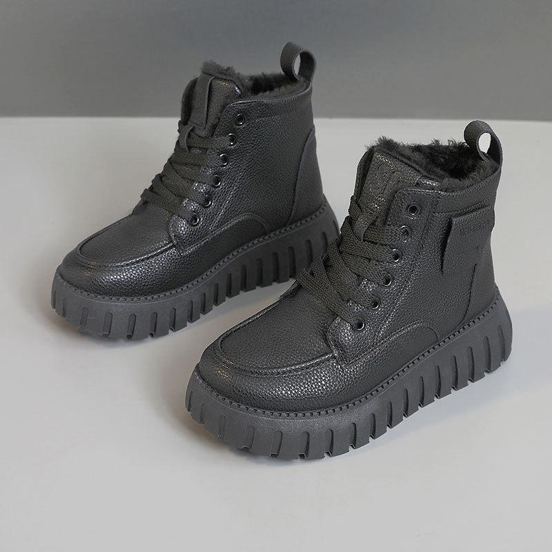 

KT2283 new winter thick-soled women s cotton shoes with velvet solid color to keep warm and increase height, simple high-top cotton shoes for students 40 чорний