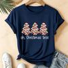 Women Oh, Christmas Tree Graphic T Shirt Vintage Aesthetic Tees Snack Cakes Christmas Print Short Sleeve Casual Streetwear Top