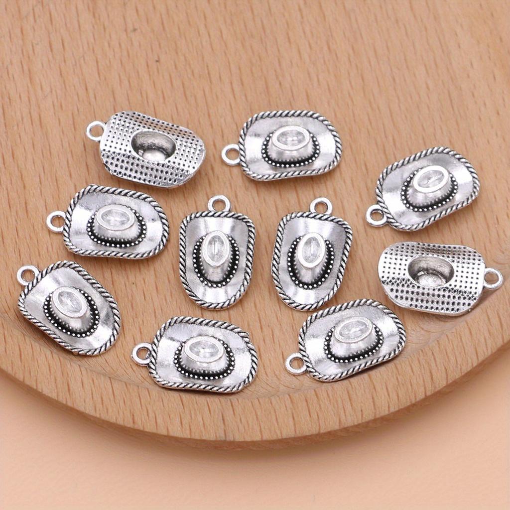 10Pcs Antique Silver Plated Cowboy Hat Charm Pendant For Jewelry Making Bracelet Necklace Accessories Diy Craft