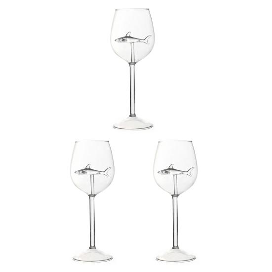 Set Haai Wijnglazen Handgeblazen Loodvrij Glas Kelk Nieuwigheid Haai Wijnbeker Grappig Cadeau voor Wijnliefhebbers & Haaienliefhebbers