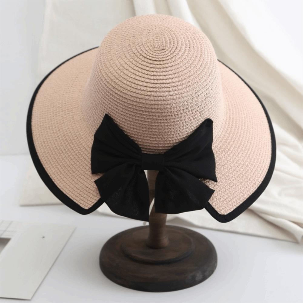 Wide Brim Straw Weave Sun Hat Large Bow Bowknot Sun Cap Elegant Sunscreen Bucket Hat  Beach