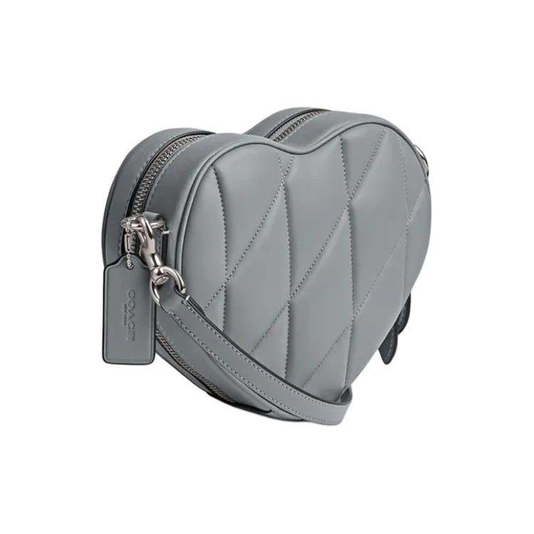 Coach Heart Quilted Leather Crossbody Bag Grey Silver Hardware Daily Party CE725-LHN19