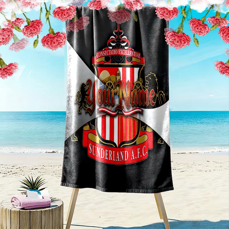 Sunderland Association Football Club Custom Name Print Beach Towel Large Soft Quick Dry Towel For Beach Camping Swimming