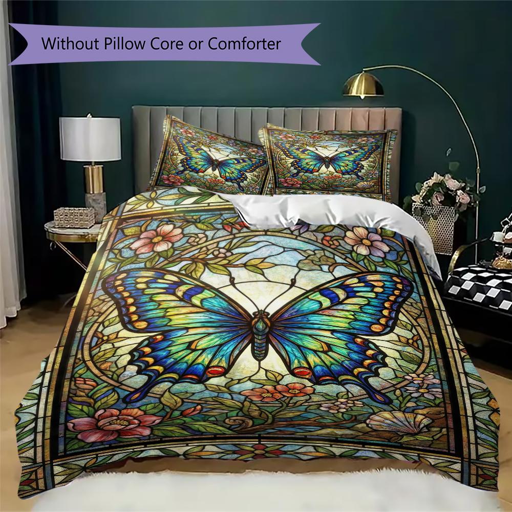 Butterfly Decoration Pattern Bedding Uilt Set Uilt Cover Pillowcase Home Decoration Birthday Gift (1 * Duvet Cover + 2 * Pillowcase Without Core)34
