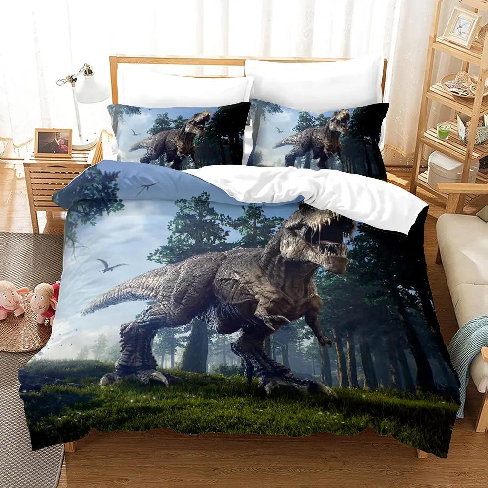 Comforter Dinosaur For Kids Toddler Cartoon Dino Bedding Set Cute Dinosaur Pattern Polyester Comforter King Size