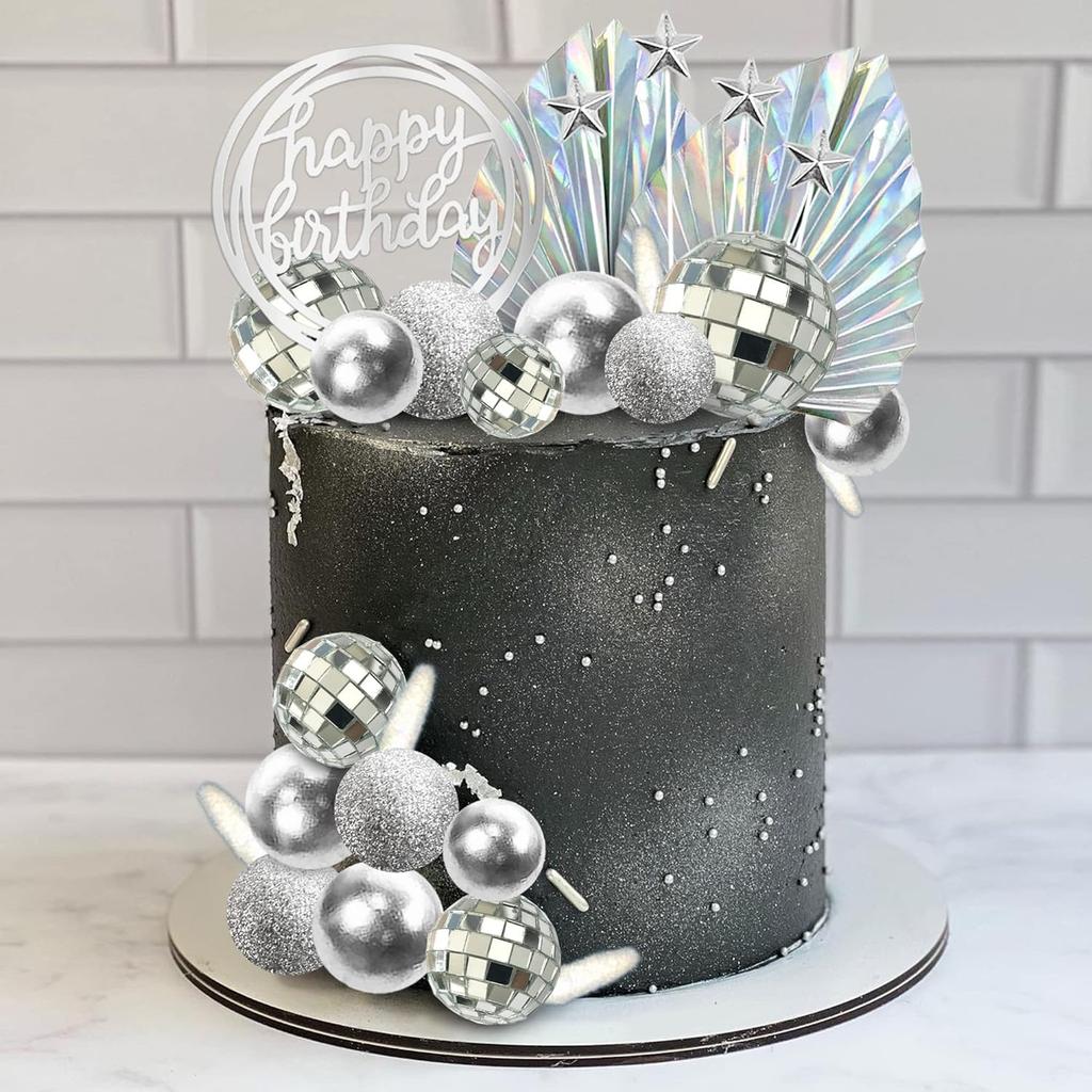 26pcs Disco Balls Cake Toppers Mirror Balls with Boho Stars Cake Decorations for Disco Dance Party Saturday Night Fever Supplies