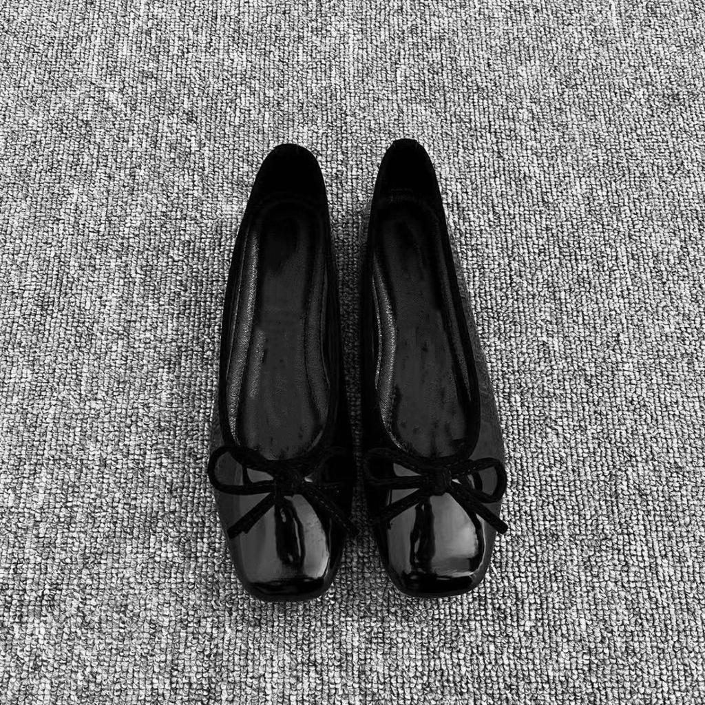 Large Size Single Shoes Women'S Spring Square Head Black Work Commuter Shoes Comfortable And Not Tired Feet Flat Shoes 42