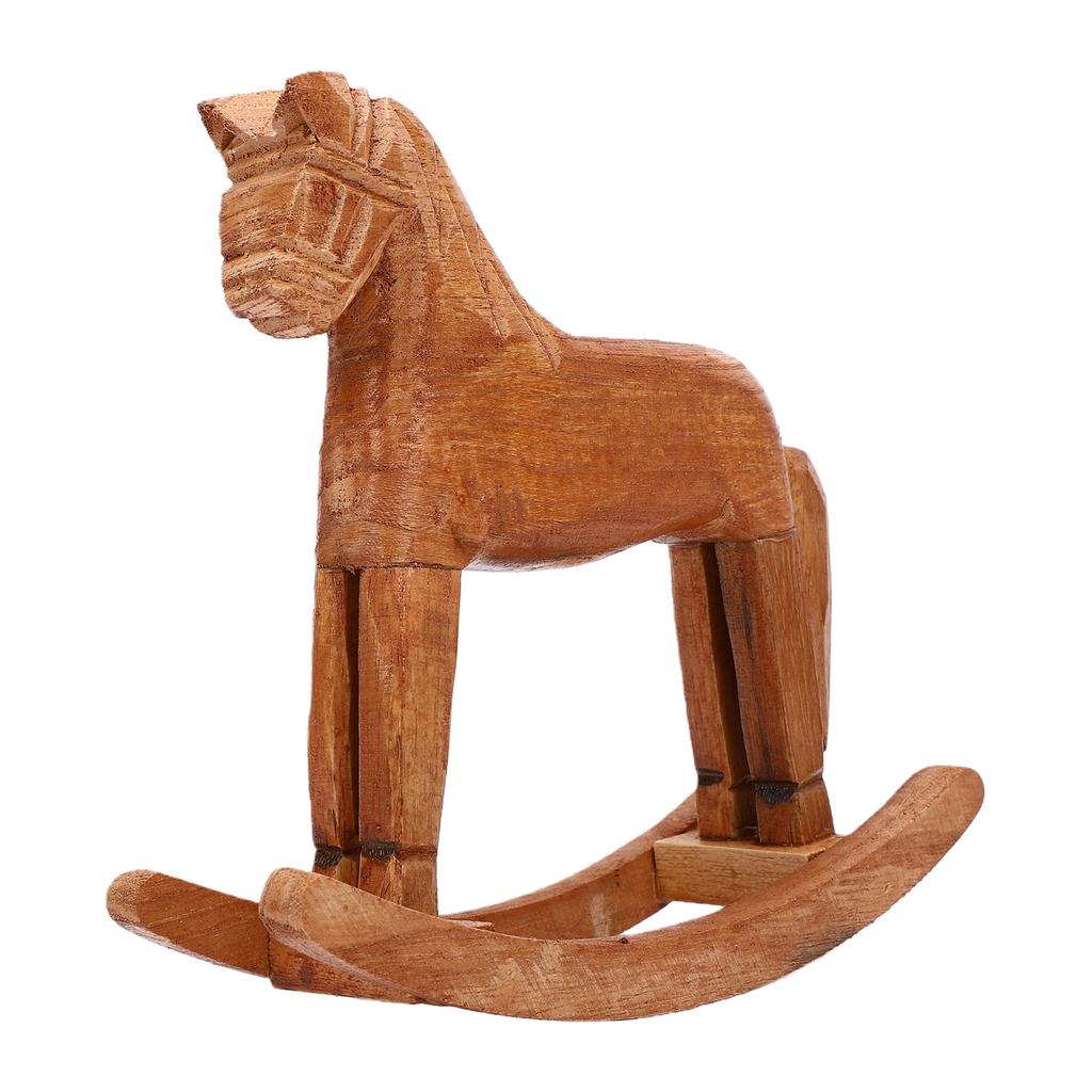 Wooden Rocking Horse Figurine Pine Wood Desk Ornament for Bookshelves Entryway Cabinet