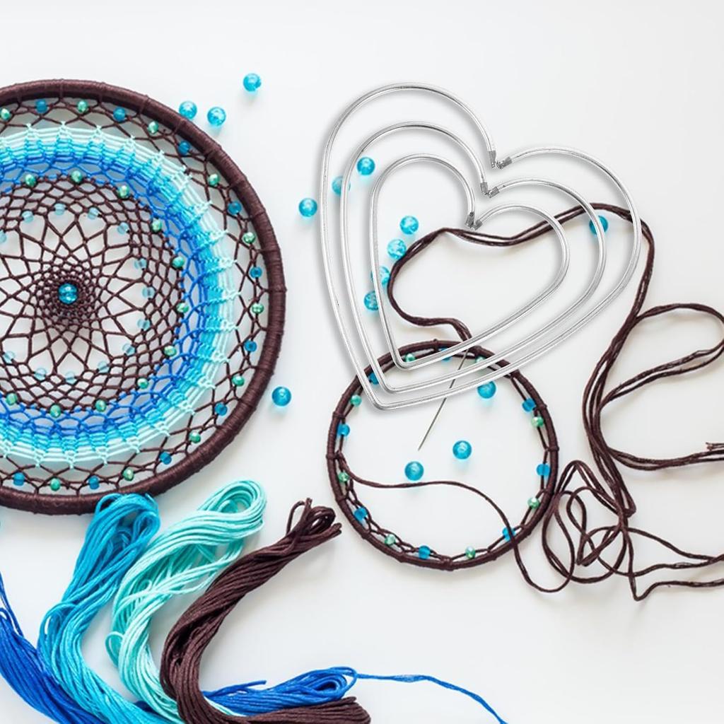 DECHOUS 9Pcs Heart Dream Catcher Ring: Sliver Metal Rings Macrame Hoop for Dream Catcher Making - 3 Sizes Heart Shape Dreamcatcher Hoops for Crafts