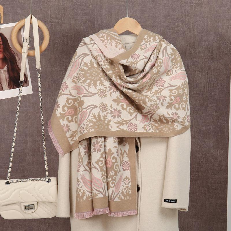 Landscape Painting Imitation Cashmere Scarf Autumn and Winter Fashion Long Thickened Fringed Scarf Warm Shawl Women