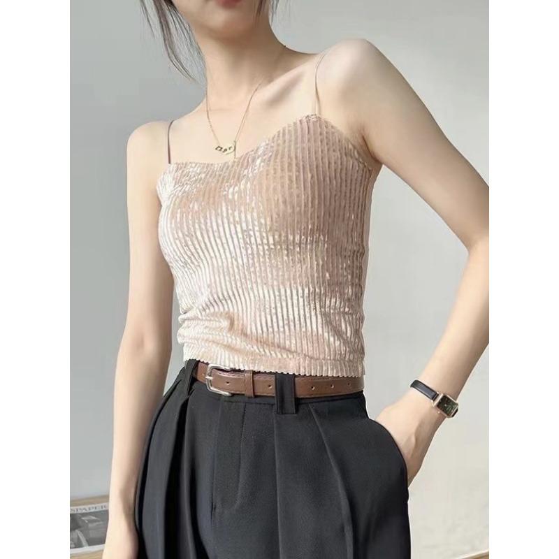 Velvet Camisole Retro Fine Camisole Seamless Inside with A Beautiful Back Sexy Chest Pad Outside To Wear The Top