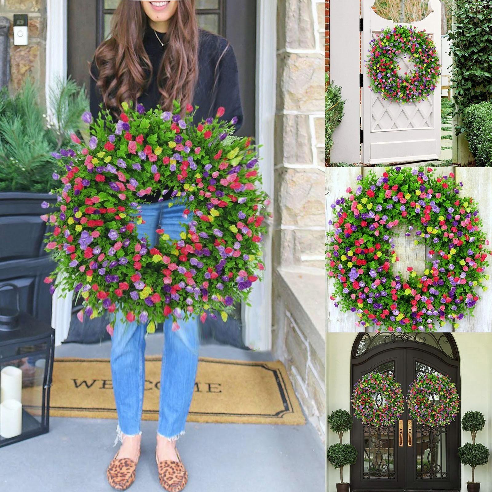 Color Wreath  Colorful Spring/Summer Wreath, Artificial Flower Door Wreath Decoration