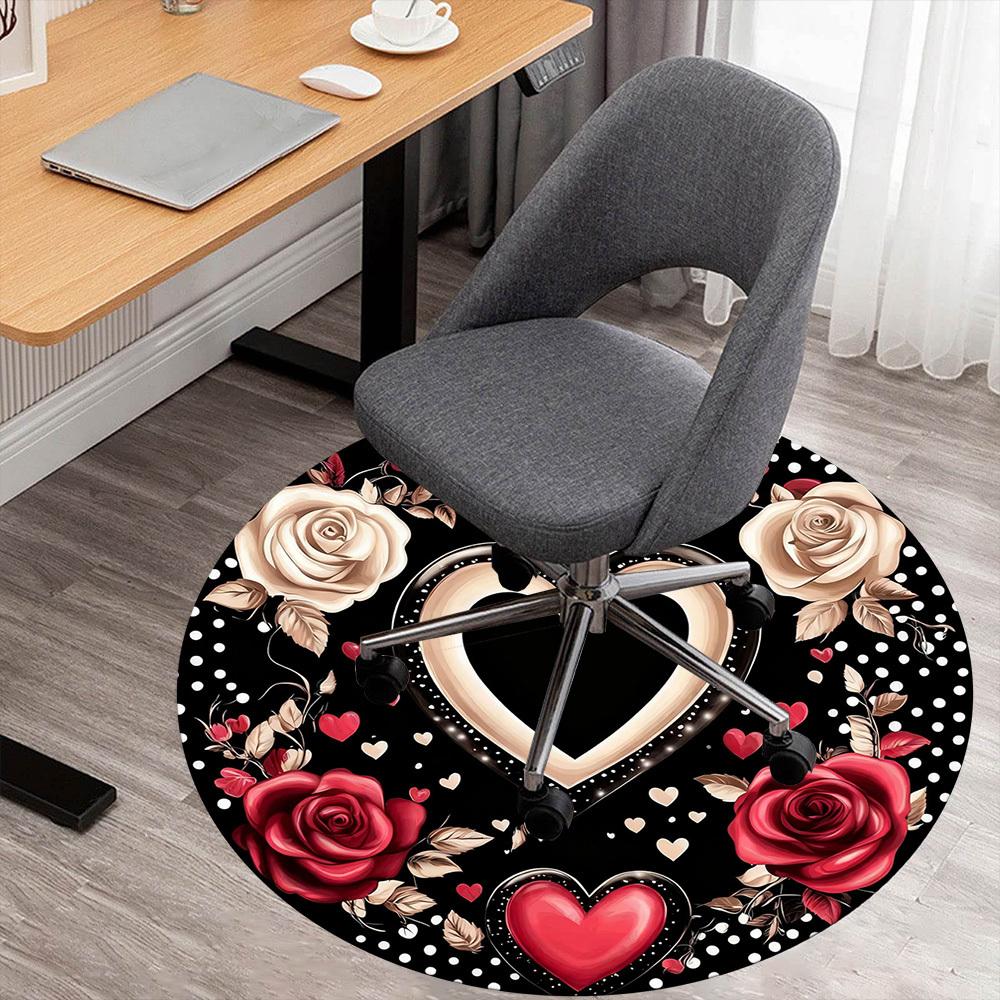 1PC heart roses Office Round Area Rug, Under Office Chairs Bedroom Living Room Home Decor,Carpet for Office, -1110216