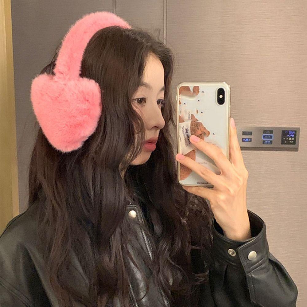 Windproof Love Heart Plush Earmuffs Solid Color Women Ear Cover Cute Winter Earflap  Girl