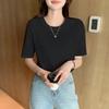 Cotton short sleeved t-shirt paired with spring/summer new loose and slimming front shoulder versatile top JS