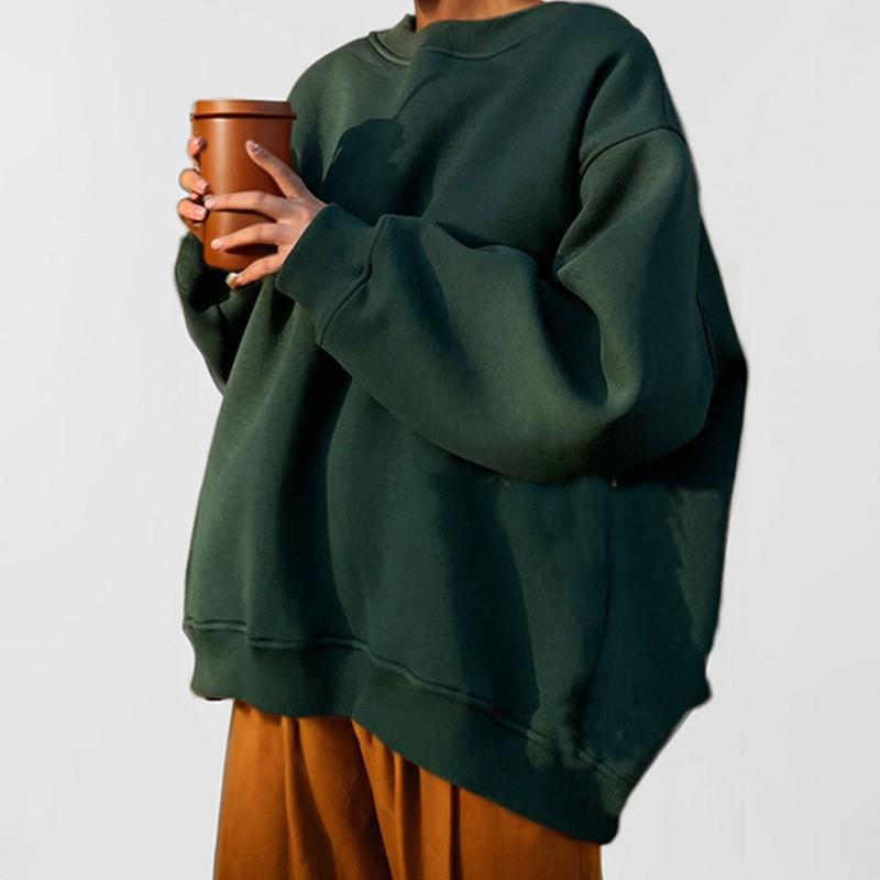 2026 Women's Clothes Solid Color Round Neck Loose Basic Style Long-sleeved Sweater Top