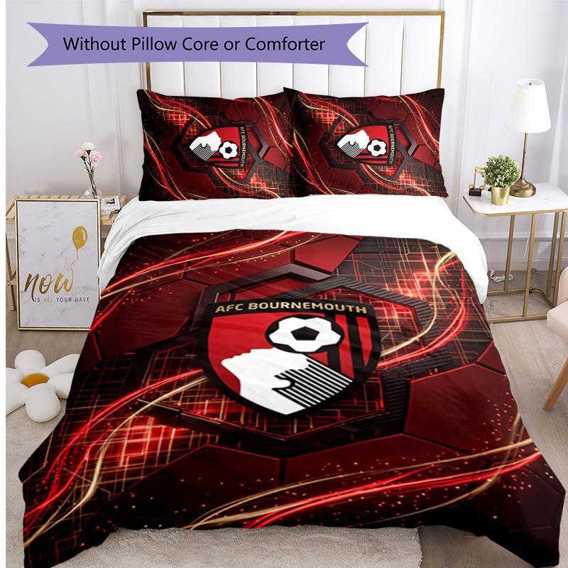 Set Lenzuola Stampato Calcio Bournemouth 3 Pezzi, Comodo Set Copripiumino per Camera da Letto Amico della Pelle