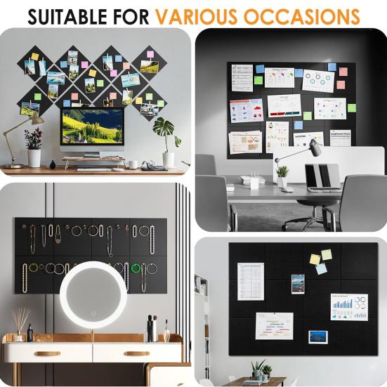 12Pcs Cork Bulletin Boards 30x30cm Adhesive Backing Message Board Wall Mount Photo Display Note Organizer for Home Office Classroom,