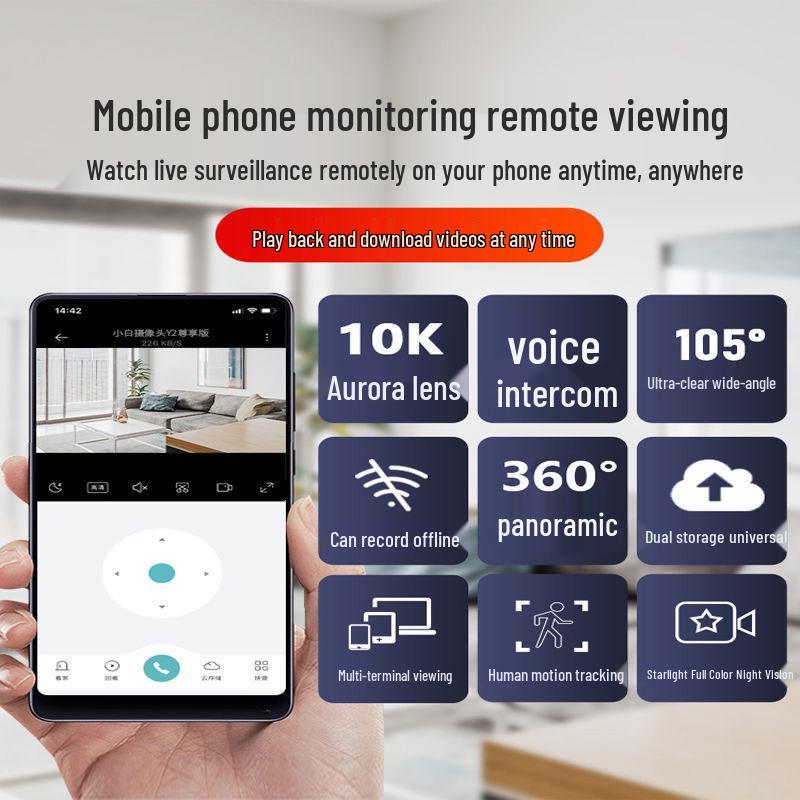 HD Wireless WiFi Smart Surveillance Camera: 360° Rotating, Night Vision, Indoor/Outdoor, Full-Color Panoramic View