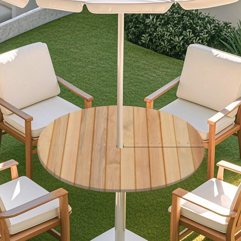 Copritavolo Rotondo da Esterno con Effetto Legno Impermeabile Orlo Elastico Per Patio Giardino Sala da Pranzo