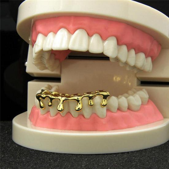 1 Set Teeth Brace Water Drop Shape Dress Up Copper Hip Hop Teeth Brace for Halloween