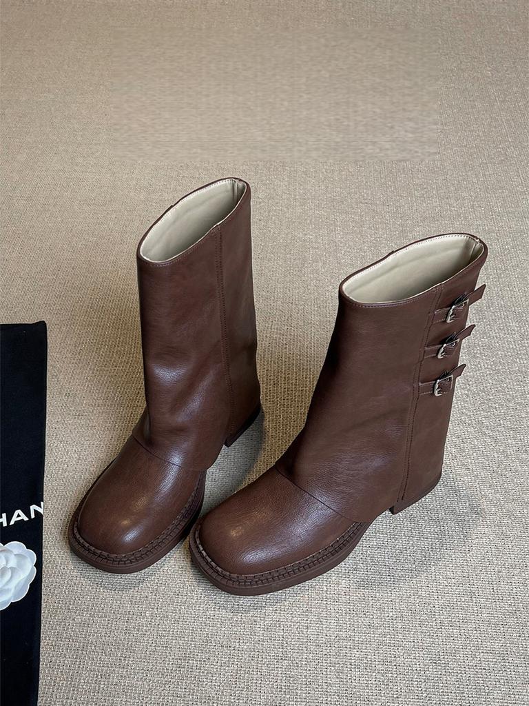 French Retro Brown Short Boots Women's 2025 New Platform Maillard Western Cowboy Boots Tube Boots Martin Boots