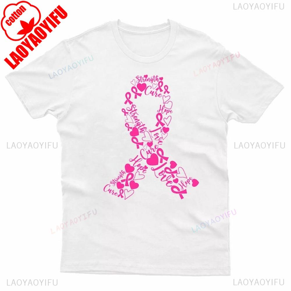 Womens Breast Cancer Ribbon TShirt Summer round Neck Short Sleeve Awareness Survivor Shirt Creative Design Top