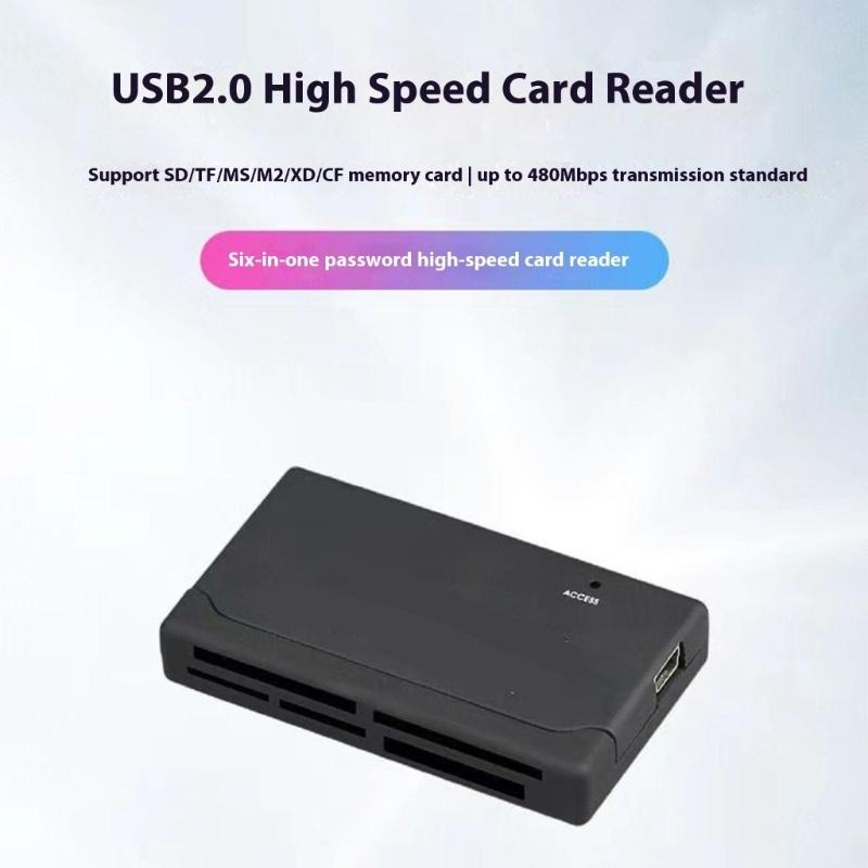 6 in 1 USB Card Reader Mini XD MS TF CF Memory Card Viewer Computer Tablets Laptop PC Data Transfer Adapter
