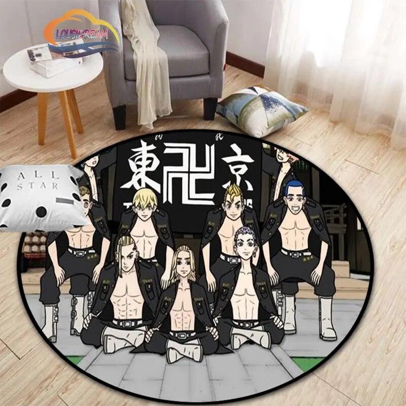 Anime Tokyo Revengers Kulatý koberec kreslený prostor Koberec do obývacího pokoje Kuchyně Jídelna Dětské koberce Podložka na jógu
