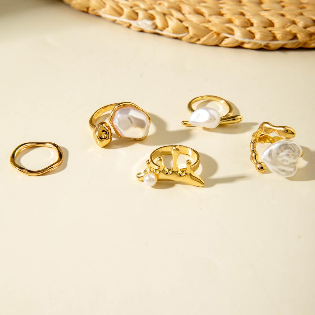 Accessories French Baroque special-shaped simple pearl ring light luxury temperament open ring set