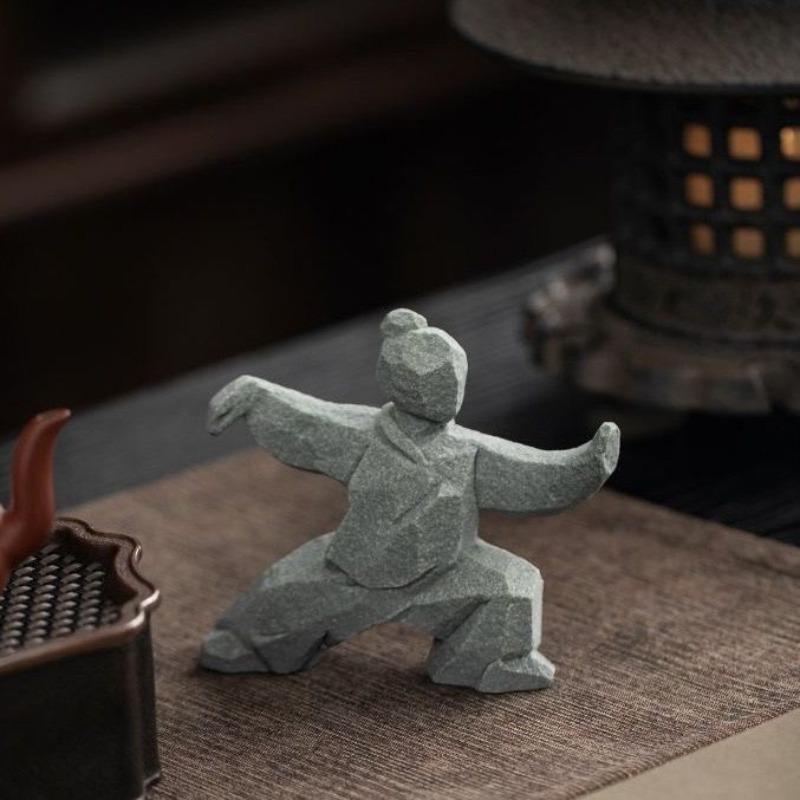 Minimalist Chinese Kung Fu Tai Chi Figurine Creative Desktop Home Decor Gift for Men Tea Ceremony Office Ornament