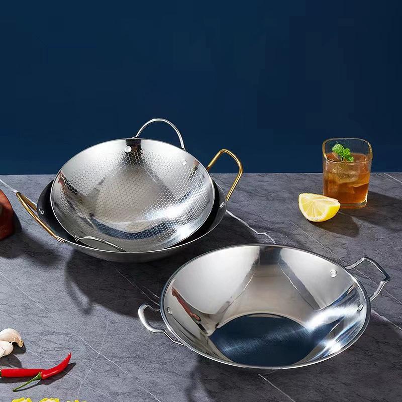 1Pc Stainless Steel Honeycomb Skillet Non-Stick With Handle Scratch-Resistant Cooking Pasta Steak Porridge Ramen