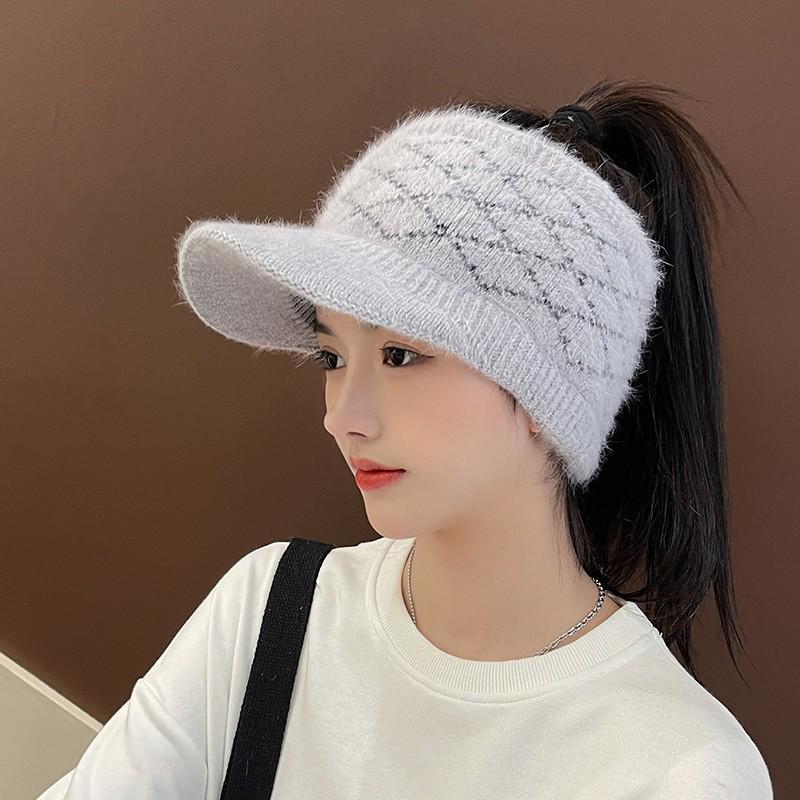 

Женская шерстяная вязаная шляпа-козырек с широкими полями и флисовой подкладкой для осенних и зимних видов спорта One Size