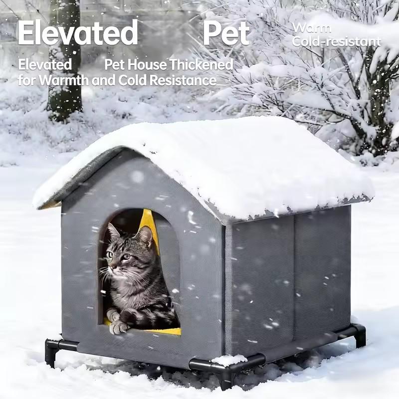 Outdoor Cat House All Season Waterproof Elevated Base Summer Heat Insulation Winter Warm Shelter For Stray Cats Small Dogs