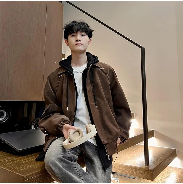 

Men s Trendy Brown Leather Biker Jacket - Autumn/Winter High Street Hip Hop Style for Teens XXL коричневий