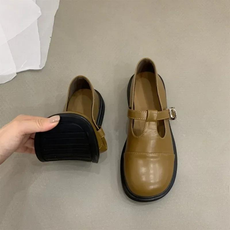 Schuhe für Damen Britischer kleiner Lederschuh für Damen Vintage runde Zehenpartie niedriger Absatz Damenschuh lässiger Loafer Schule Einzelner Schuh