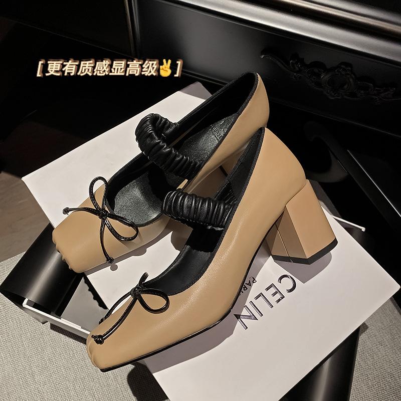 Kara Linshan French bow thick heel Mary Jane shoes women's summer 2025 new outer ballet shoes