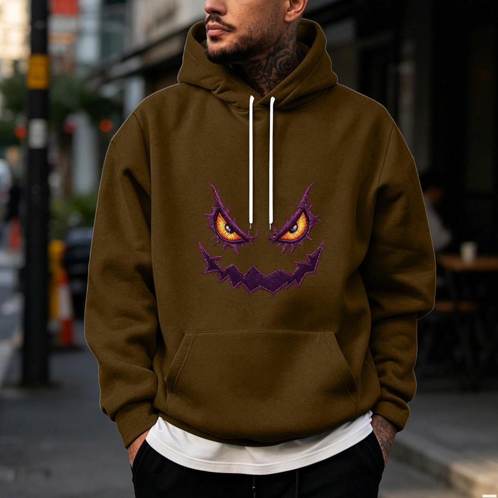 Men's Halloween Print Pullover Hoodie for Holiday Party and Cold