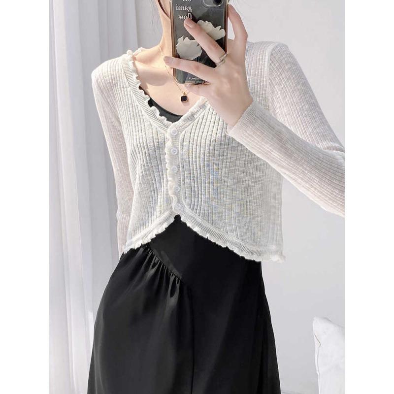 Sunscreen Cardigan Women's Thin Outer Blouse Summer Knitted Sweater Shawl Ice Silk Small Vest Jacket Women