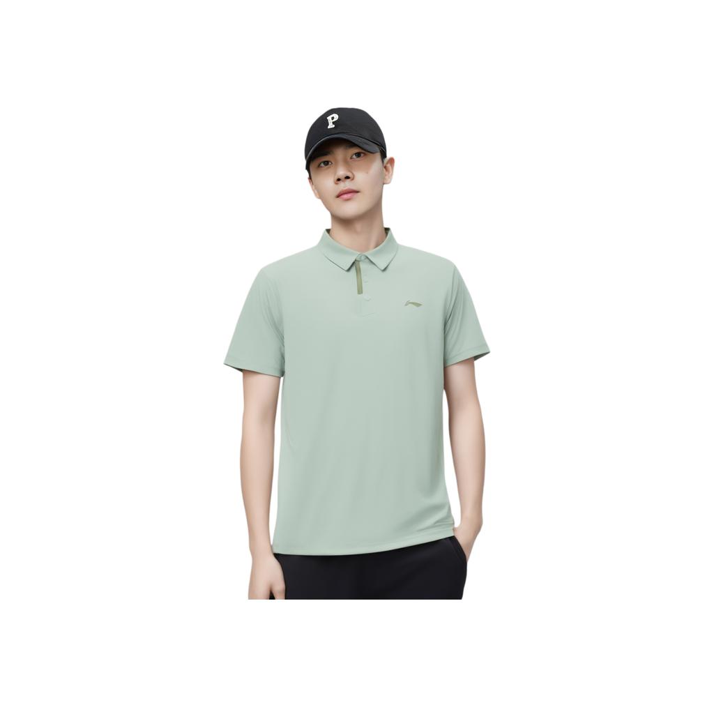 Li-Ning Solid Color Comfortable Breathable Versatile Short Sleeve Polo Shirt Men tops Light-Green APLU747-4