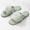 Fashion Feather Decoration Home Slippers Women Sexy Open Toe Cross Tied Flat Slipper Comfortable Light Soft-soled Indoor Slipper