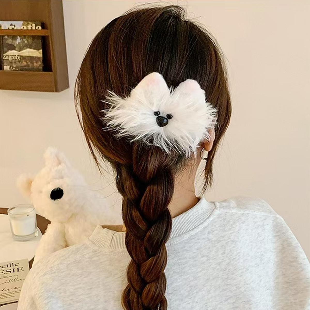 

1 шт. белая милая заколка для волос в виде щенка померанского шпица, плюшевая заколка-краб, милая заколка-акула для задних волос, осенне-зимние аксессуары для волос