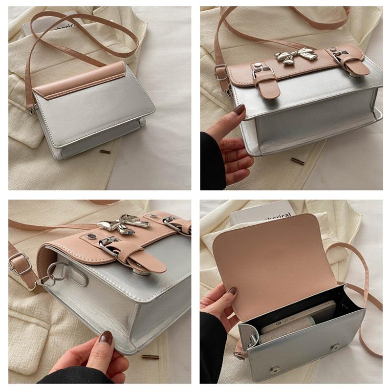 Fashion Square Small Crossbody Bags Bowknot Decor Flap Shoulder Bag For Summer Travel Daily Used