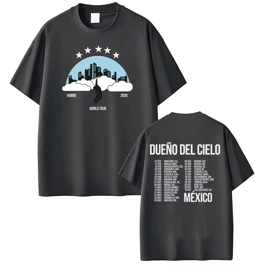 Humbe Dueno Del Cielo 2026 World Tour Tees Men Women Harajuku T Shirt Fashion Hip Hop Gothic Punk Cotton Tshirts Streetwear