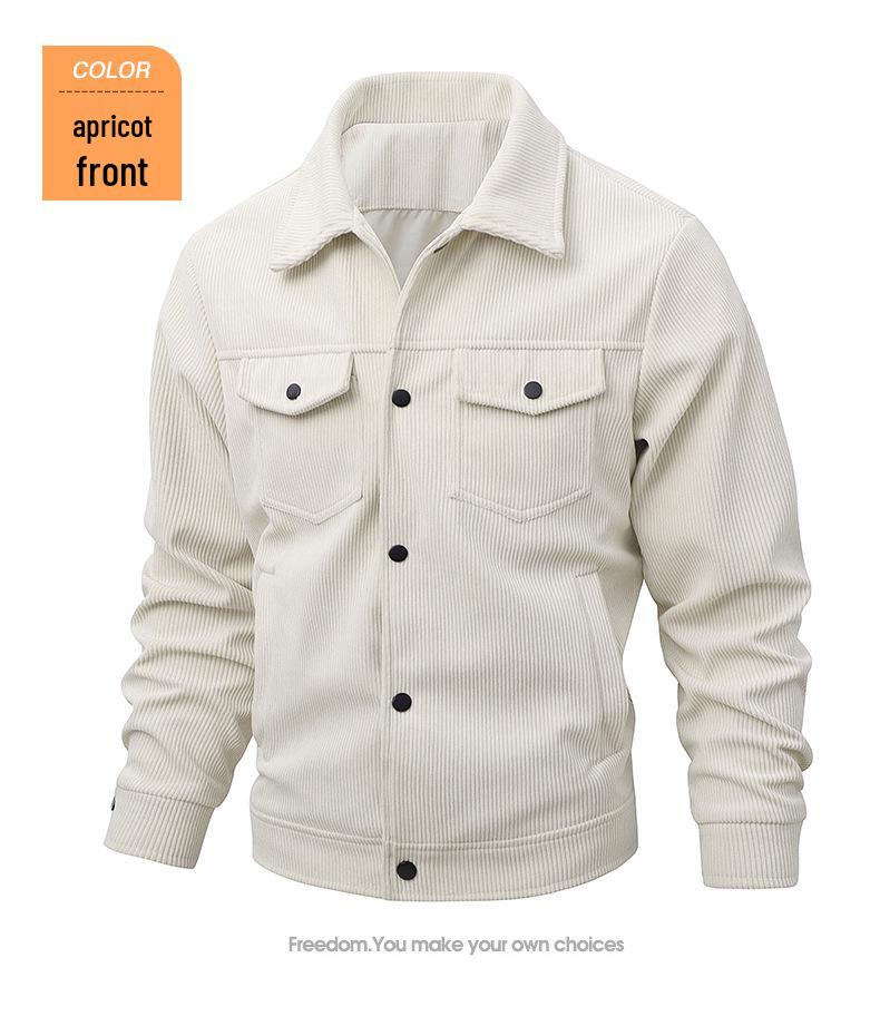 Men's Retro Corduroy Lapel Jacket - Spring/Autumn Workwear, Solid Color, Middle-Aged American Style
