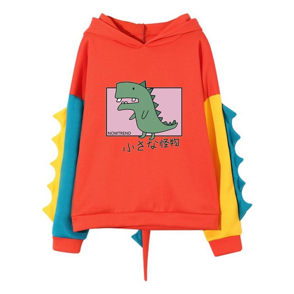 Fashion Women Casual Print Long Sleeve Splice Dinosaur Sweatshirt Tops